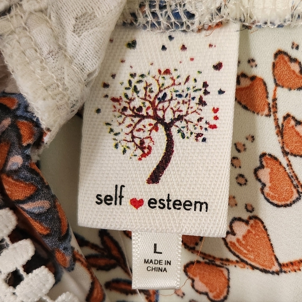 Self Esteem Cream Lace-Front Floral Sleeveless Top Sz L - Picture 5 of 6